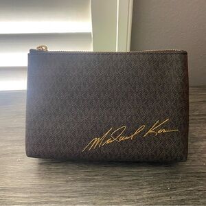 Michael Kors Brown and Gold Cosmetic Bag with Signature Pattern
